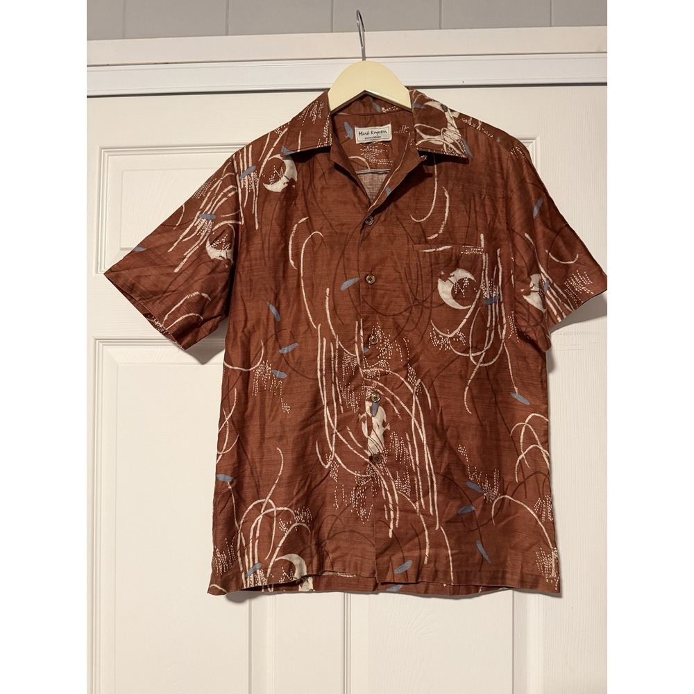Mark Raysten Men's Aloha Hawaiian Shirt Brown Vintage Retro Abstract Tiki MCM